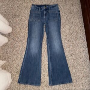 Express 70s Flare Jeans Mid Rise Flexx Hyper Stretch Size 0 Short